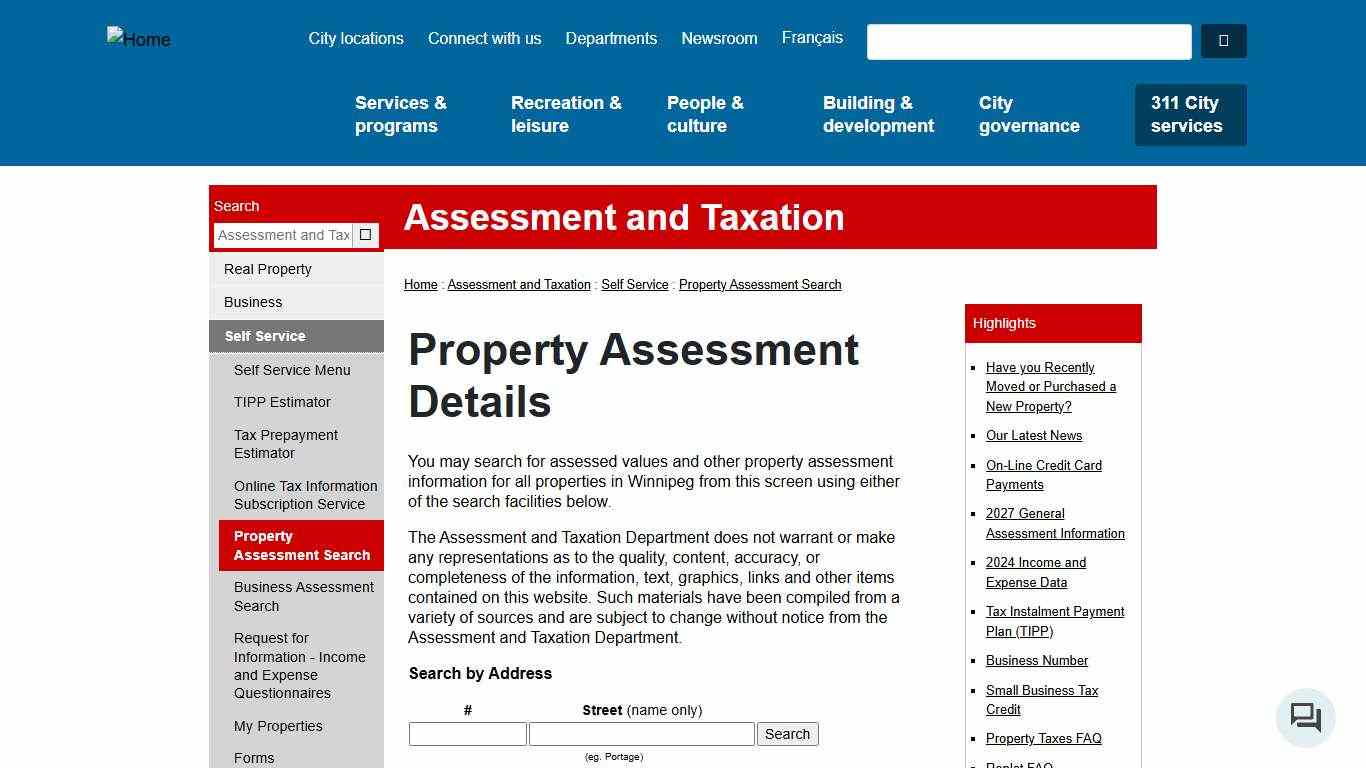 Property Assessment Details - Assessment and Taxation Department - City of Winnipeg